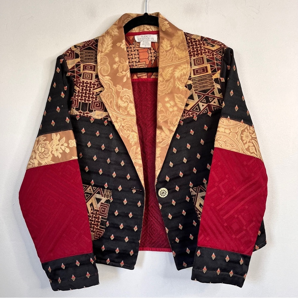 Sandy Starkman Boho Patchwork Tapestry Coat Mixed Media Women' Medium - Picture 8 of 8